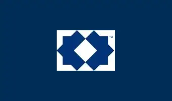 A blue geometric logo featuring two overlapping, eight-pointed star shapes forming a white diamond in the center, set against a dark blue background.