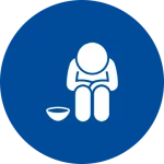 An icon of a person sitting and looking at the ground with an empty bowl next to them