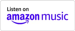A rectangular button with the text Listen on amazon music in black and blue, featuring the Amazon smile logo under the word amazon, on a white background.
