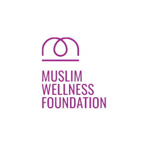 The logo for Muslim Wellness Foundation features a stylized purple line drawing above the organization’s name, which is written in uppercase purple letters on a white background.